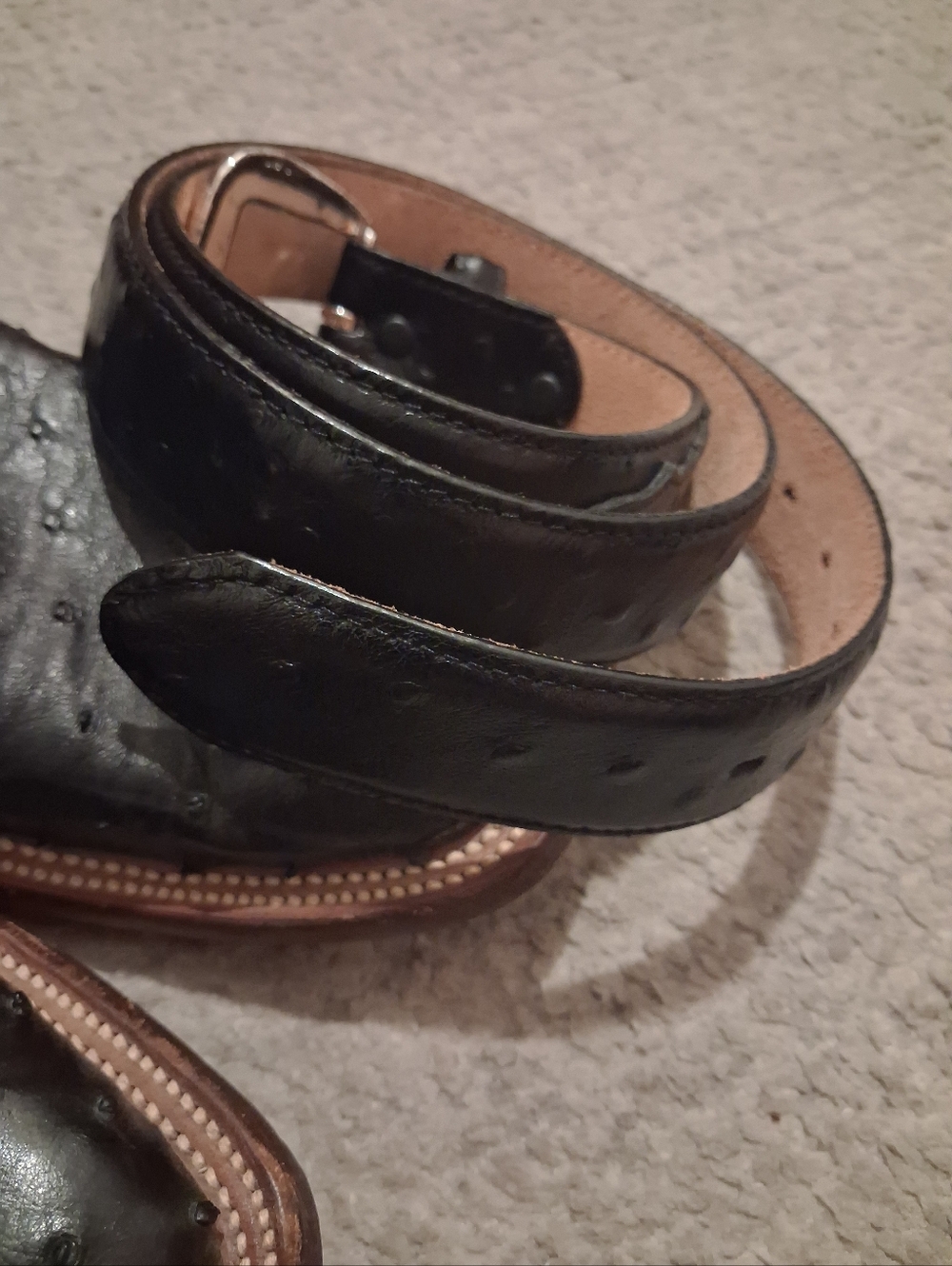 TONY LAMA OSTRICH BELT BLACK